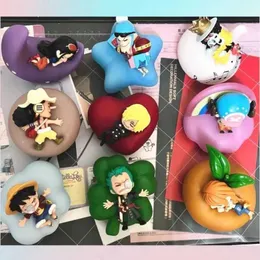 Blind Box One Piece Anime Blind Box Night Light Series Luffy Zoro Nami Sanji Helicóptero Caráter Sweet Dream Led Mysterious Box Toy Decoration Gift WX WX