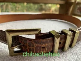 Designer Borbaroy belt fashion buckle genuine leather Retro London Belt Croc Embossed Leather Brown Italian Brass S Reading