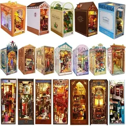 Kitap Nook Diy ahşap Raf Ekleme Kiti Minyatür Peri Tale Town Kitaplık Evi Dollhouse Bookend Toys Çocuk Noel Hediye 240516