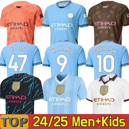 24 25 Erling Haaland Mans Cities Soccer Jerseys Foden Grealz j.alvarez de Bruyne Doku 2023 2024 2025 Kovacic Rodrigo Phillips Ederson M. Football Tops Kids Kit