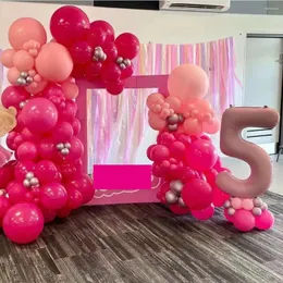 Decoração de festa 116pcs rosa rosa vermelho balão de balão de balão de ballons arco de arco 0-9 40 polegadas para crianças meninas de aniversário meninas de bebê decorações de chá de bebê