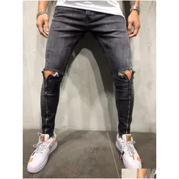 Herren Jeans Fashion Loch zerrissene Reißverschluss hohe Taille Stretch Skinny Denimhose Freizeitstifthosen Drop -Lieferkleidung Kleidung DHKBI