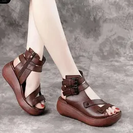 Plattform Gladiator Sandals Women Wedges Shoes Slides Chunky Sandales Roman 2024 Summer High-Top öka Soft Sandalias Mujer 234b