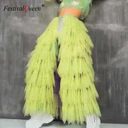 Festivalqueen Womens Mesh شفاف النيون تنورة تنورة مطوية انظر من خلال Patchwork Sexy Club Rave Festival Dancer Long Skirt 240517