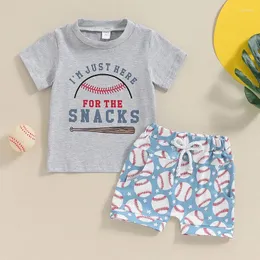 Roupas conjuntos de roupas FocusNorm 2pcs Baby meninos roupas de verão 0-3y Manga curta Baseball Bat Tops Tops Shorts Conjunto