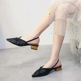 2024 Autumn Fashion and Sandals Summer Point Toe Low Heel Baotou Pure Color Women's 887 751 D Sals F78C
