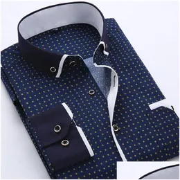 Mens Dress Shirts Designer Casual Slim Fit Business Shirt Male Long Sleeve Dot Print Autumn Formal Cotton Drop Delivery Apparel Cloth Dhq4N