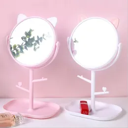Ny 2024 Söt kattöronsmakeup spegel med smycken rackhållare 360 ​​° Rotationsbord bänkskivbas användning för badrumsskrivbord kosmetiska spegelkattör
