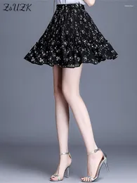 Kjolar zuzk sommar lady floral sexig chiffong kjol elastisk midja vintage mini kvinnlig smal elegant cool fairy 420403
