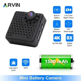Câmeras de vídeo de ação esportiva Arvin 4K Mini Wi -Fi Câmera portátil Indoor Smart Safety Câmera de Segurança Noturna Detecção de Motivo de Motivo J240514
