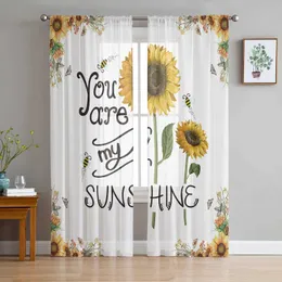 Tratamentos de janela# Idyllic Sunflower abelha cortinas de tule branca para sala de estar Tule de cozinha de cozinha para cafetle hotel decoração de casa moderna y240517