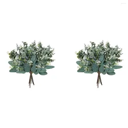Fiori decorativi 20x foglie di eucalipto miscelato steli spruzzati artificiali sfumati ovali ovali con semi bianchi