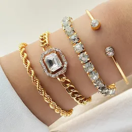 Iparam 4 Piece Set Ruxurious Bracelets для женщин Crystal Shiny Регулируемая открывающаяся цепь панк модные ювелирные изделия 240515