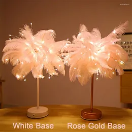Tischlampen leichte LED -Lampe Feder 4,5 V Fernbedienung Dekoration Schreibtisch Leuchten rosa Baumlampenschatten Geburtstag Hochzeit Nachtlichter