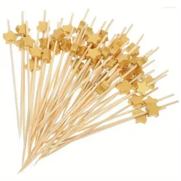 Forks 100Pcs Gold Stars Disposable Cocktail Picks Handmade Bamboo Skewers Sticks For Drinks Fruit Charcuterie Barbecue