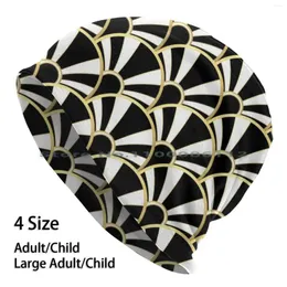 Berets Black White And Gold Art Deco Scallop Fan Pattern Beanies Knit Hat Vintage Retro The Great Gatsby Prohibition Twenties