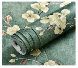 Selfadhesive 3D Floral Wallpaper American Pastoral Wall Stickers Living Room TV Bakgrund Renovering 53cm x 6m Dark Green7351334