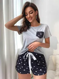 Sleep Lounge Sommer Womens Pyjama Set mit Spiralhals-T-Shirt und kurzärmelig