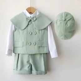 Kleidung Sets Childrens Clothing Set Baby Girl Gentleman Anzug Green Festival Geburtstagsfeier Boutique Kleid Schal+Weste+Kurzarmband Y240515
