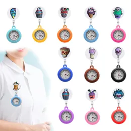 Charms Ice Cream SKL Head Clip Pocket Uhren Krankenschwester für Frauen Alligator Medizinische Hanguhr Geschenk Quarz Uhr Brosche FOB Medizin Drop othkr