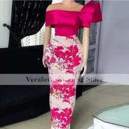 Fushia African Mermaid Evening Dress 2021 Scoop Lace Appliques Aso Ebi Style robe ceremonie femme Prom Party Gowns 198Z