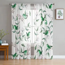 Curtain Summer Flowers Plants Leaves Watercolor Robins Curtains For Living Room Bedroom Kitchen Decoration Window Tulle