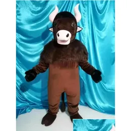 Maskottchen 2024 Halloween ADT Size Bison Kostüm für Party Cartoon Charakterverkauf Support Anpassung Ablieferungsbekleidung Kostüme Dhoeh