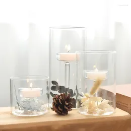 Ljushållare utomhus bröllop vindtät hållare transparent glas ljusstake modernt teealight bord mittpunkt dekoration