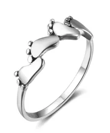 6 Mix Cute Baby Foot Print 925 Sterling Silver Ring Footprint Design Oxidised Toe Simple Midi Rings Gifts for Women Friendship9421667