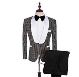 Niestandardowa marka grafika szal White Lapel Groom Tuxedos Black Men Suits Wedding Man Twopiece Suite8263365