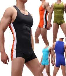 Seksi Erkek Bodysuits Leotard Tulumları OnePiece Güreş Singlet Tulumları Fanilekler Şort Bugle Pouch Erkek iç çamaşırı XL 2010095647752