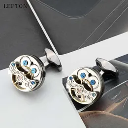 Cuff Links Lepton Tourbillon Sport Design Bufflinks para masculino noivo de casamento STEAM Punk Gear Mechanical Bufflinks RELOJES GEMELOS