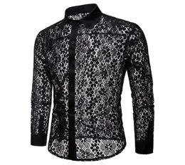 男性シャツ2018Autumn New Fashion Long Sleeve高品質の男性セクシーなレースメンズシャツブラックホワイトメンズドレスシャツsxxl4578951