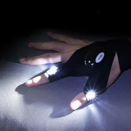 قفازات جديدة مضادة للضوء ليلي جديد مع LED ركوب الإضاءة نصف إصبع قفازات ليلية للتخييم قفازات الصيد بدون إصبع
