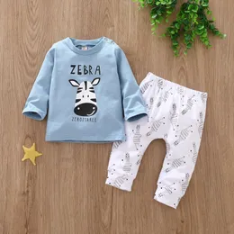 Nyfödda spädbarn Baby Boys kläder Set Cotton Animal Print Long Sleeve Tops och Casual Pant Toddler Kläddräkter Suit L2405