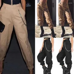 Kadınlar kot pantolon kadın pantolon yüksek bel zinciri hip-hop kargo harem tozlukları kadın moda bayanlar s-3xl