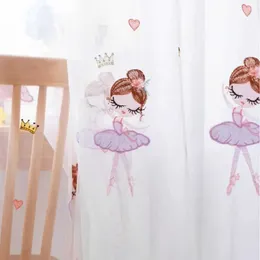 Window Treatments# Sweet Cartoon Ballet Dancing Girl Embroidered Tulle Curtain For Childrens Room Crown Embroidery Sheer Voile Drapes Custom Made Y240517