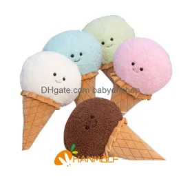 Almofadas de pelúcia P 46x28cm Colorf Sorve Cream Pie Kawaii Summer Skin Snack Food Peluche Decorate Prop Kids Prese Dhalj
