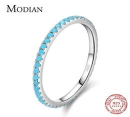 Modian 100 925 Sterling Silver Classic Exquisite Circle Turquoise Charm Stackable Finger Ring for Women Trendy Fine Jewelry 210611822047