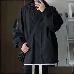 Mensjackor Japan Korean Spring Autumn Hooded Jacka Charge Coat Hong Kong Fashion Loose Casual Student Work College Drop Delivery Dhrum