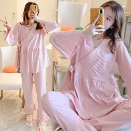 Lounge Sleep Lounge grande algodão solto Cuidado com pijamas Apertação de mama Feeding Pijamas Maternidade Pijama Conjuntos D240516