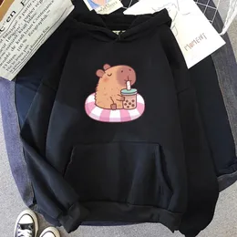 Damen Hoodies Capybara liebt es, Bubble Graphic Print Kapuzen -Männer Frauen übergroße Four Seasons Classic Sweatshirt Streetwear zu trinken