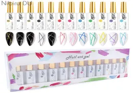 Nagellack 24 färger Pull fodergel nagellack kit för diy krok linje målning manikyr gel borstad design nagelkonsttillbehör S9085548