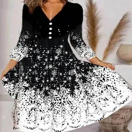 Casual Dresses Christmas Snowflake Print Elegant Dress Retro Round Neck Half Sleeve Winter Temperament A-Line