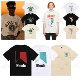 Rhudet Shirt Marka Erkek Tasarımcı T Shirt Erkek ve Kadın Retro Trendi Ağır Kumaş Rhude Gevşek Basit Tişört Biraz Gevşek Çok Renkli Güzel Yıkama Tişört 91G2