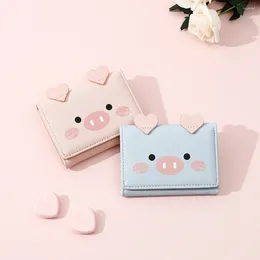 Brieftaschen Koreanische Mädchen Cartoon Clutch PU Leder Schlüssel Hülle Geldbeutel Münze Pig Pig Short Wallet Card Halter