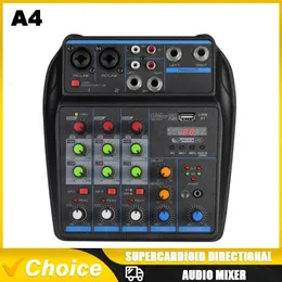 Профессиональный 4 -канальный аудио микшер Mini Sound Mixing Console Console Bluetooth 48V источник питания для музыки DJ Recording Caraoke System 240516