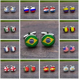 Manschett Länkar 1 Par National Flag Mens Cufflinks Brasilien Ryssland Tyskland USA Spanien National Flag Juvely Manschettknappar Glass Cabochin