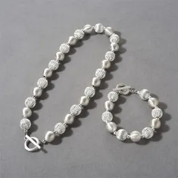Vintage Minimalist grande/piccolo in rilievo in perline Bracciale in metallo spazzolato OT per la tendenza della moda femminile
