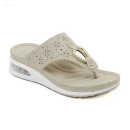 2024 Kvinnor Bohemian Summer Wedge Sandals Leather Casual Female Platform Slippers Shoams Comfort Beach Stor storlek 616 D 17ff
